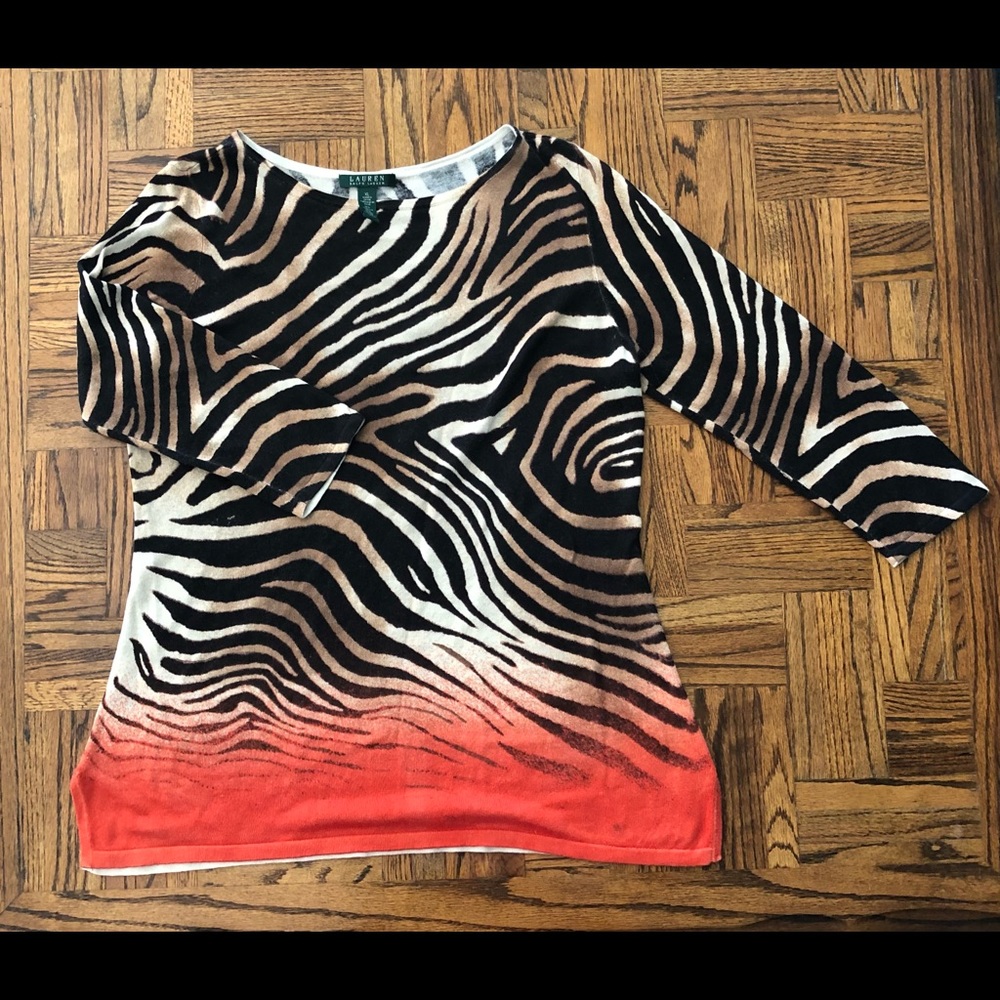 Lauren Ralph Lauren Knit Tunic Black Brown Orange Ombré XL